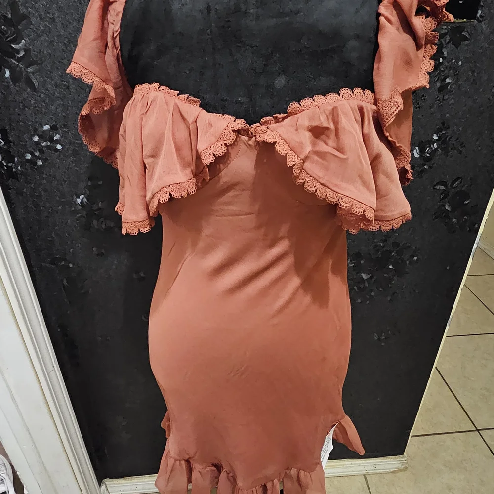 ASOS Ruffled Mini Dress in Terracotta - Picture 1 of 5